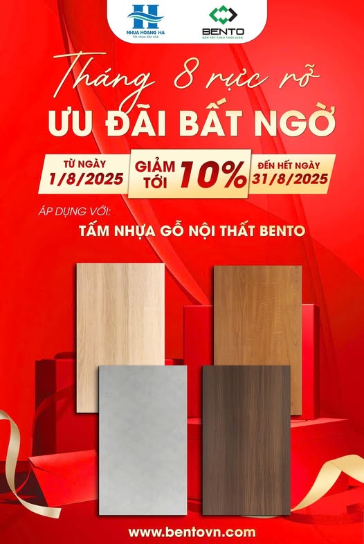 Chào Tháng 8 Rực Rỡ: Nhựa Hoàng Hà Ưu Đãi 10% Tấm Nhựa Gỗ Bento